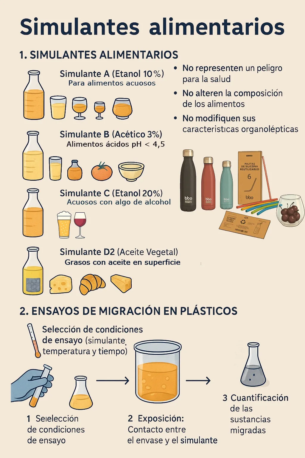 Simulantes alimentarios y ensayos de migración: cómo se garantiza la seguridad de los materiales en contacto con alimentos